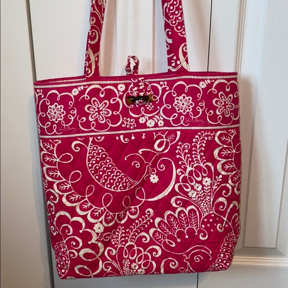 Pink twirly birds Vera Bradley tote bag